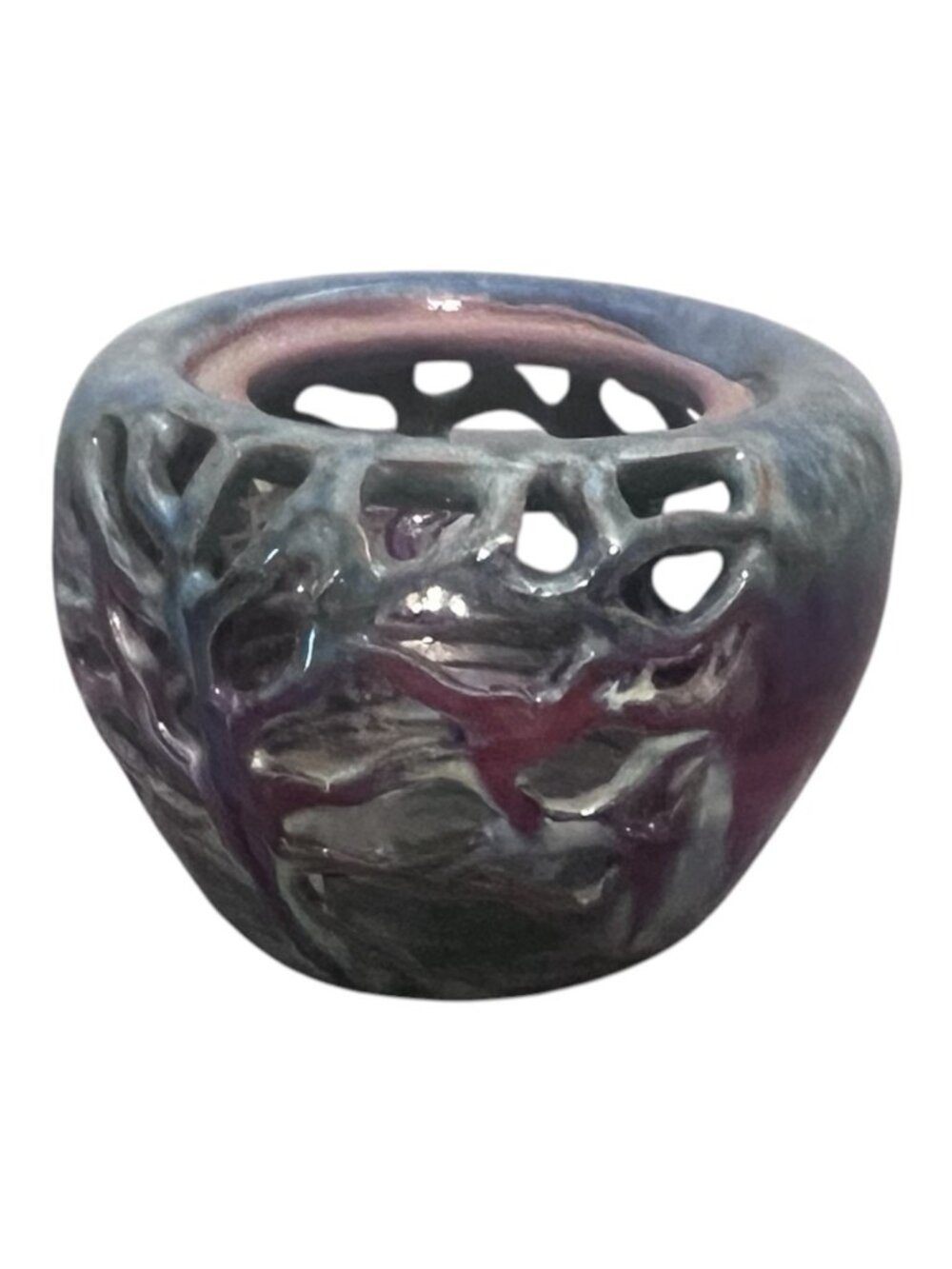 Sutters Signed Studio Pottery Cutout Luminary Tealight Candle Holder